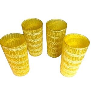 Hazel Atlas Spaghetti Drinking Glasses Set Of 4 Yellow MCM  5.5" Yellow 1950s